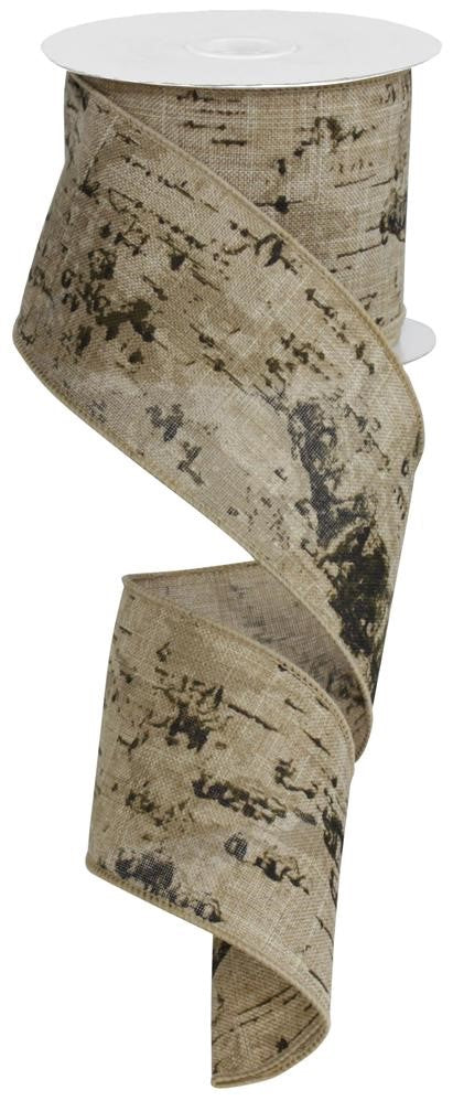 Wired Ribbon * Birch Bark * Multi-Beige, Lt. Grey and Black Canvas * 2.5" x 10 Yards * RG1942WW