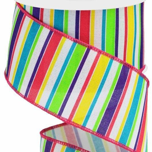Wired Ribbon * Horizontal Stripe * Multi Colors Canvas * 2.5" x 10 Yards * RGA1051RR