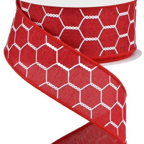 Wired Ribbon * Chicken Wire * Crimson and White Canvas * 1.5" x 10 Yards * RGA10860