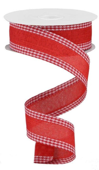 Wired Ribbon * Faux Burlap with Gingham Edge * Red and White Canvas * 1.5" x 10 Yards * RGA1098F3