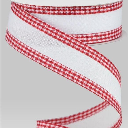 Wired Ribbon * Faux Burlap with Gingham Edge * White and Red Canvas * 1.5" x 10 Yards * RGA1098F4