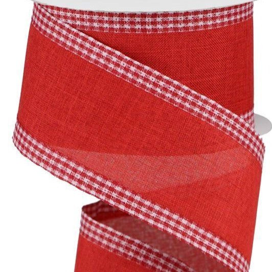Wired Ribbon * Solid Red with Gingham Check Edge * Red and White * 2.5" x 10 Yards * RGA1099F3