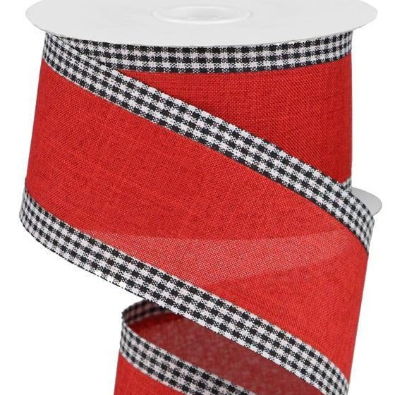 Wired Ribbon * Solid Red with Gingham Check Edge * Red, White and Black * 2.5" x 10 Yards * RGA1099MA