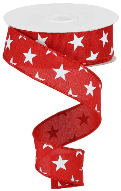 Wired Ribbon * Stars * Red and White Canvas * 1.5"  x 10 Yards * RGA111224