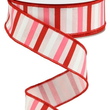 Wired Ribbon * Horizontal Stripe * Lt Pink, Red, Pink and White Canvas * 1.5" x 10 Yards * RGA120415