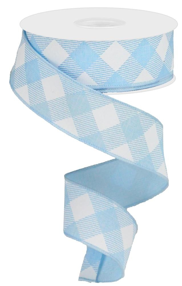Diagonal Check Pattern Wired Ribbo Wired Ribbon * Diagonal Check * Pale Blue and White * 1.5