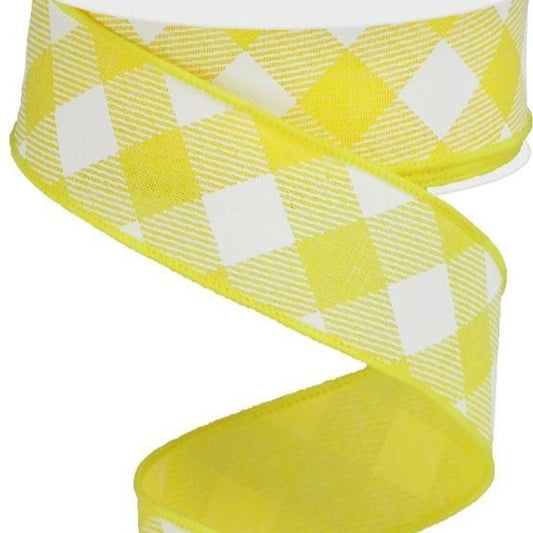 Wired Ribbon * Diagonal Check * Yellow and White Canvas * 1.5" x 10 Yards * RGA126429