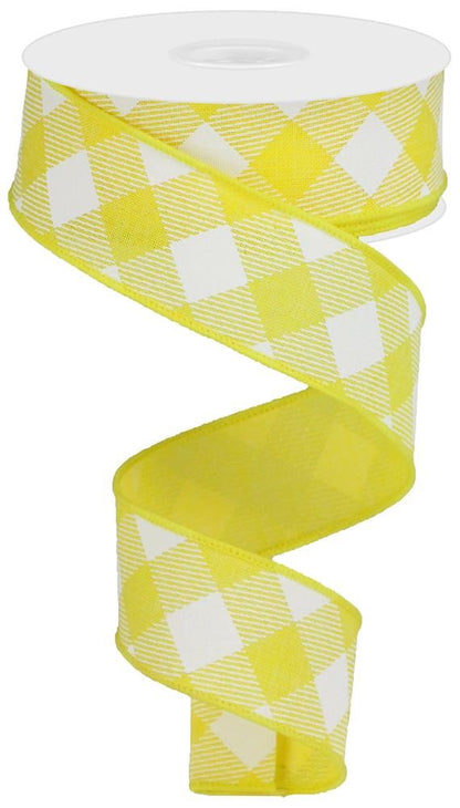 Wired Ribbon * Diagonal Check * Yellow and White Canvas * 1.5" x 10 Yards * RGA126429