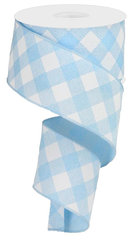 Wired Ribbon * Diagonal Check * Pale Blue and White Canvas * 2.5" x 10 Yards * RGA126514