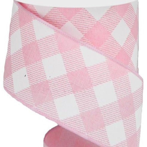 Wired Ribbon * Diagonal Check * Soft Pink and White Canvas * 2.5" x 10 Yards * RGA126515