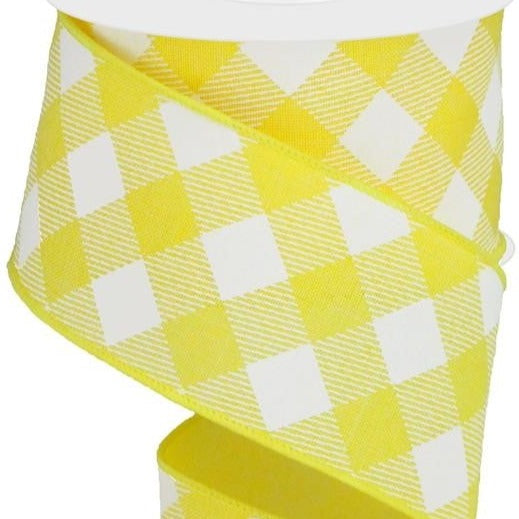 Wired Ribbon * Yellow and White Diagonal Check * 2.5" x 10 Yards Canvas * RGA126529