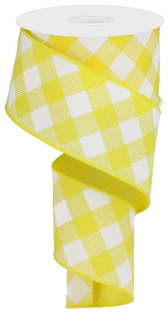 Wired Ribbon * Yellow and White Diagonal Check * 2.5" x 10 Yards Canvas * RGA126529