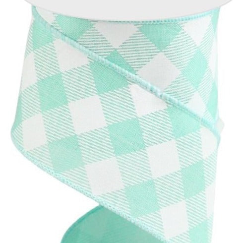 Diagonal Check Pattern Wired Ribbo Wired Ribbon * Diagonal Check * Mint and White Canvas * 2.5