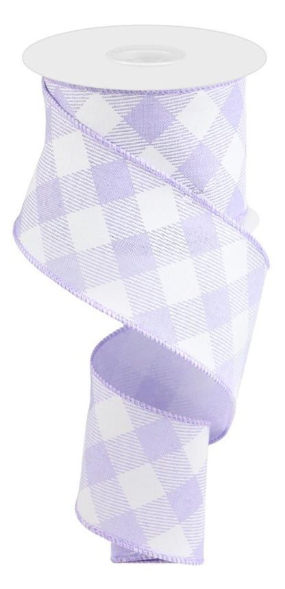 Wired Ribbon * Lt. Lavender and White Diagonal Check * 2.5" x 10 Yards Canvas * RGA1265NR