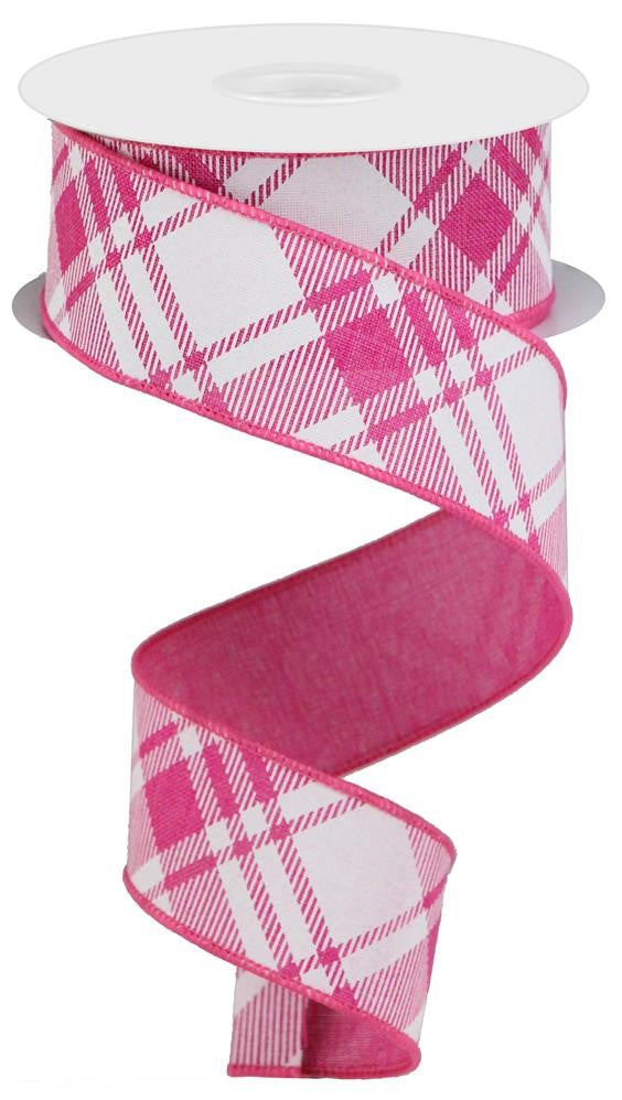 Wired Ribbon * Diagonal Stripe * Fuchsia and White * 1.5" x 10 Yards * RGA127607  * Canvas