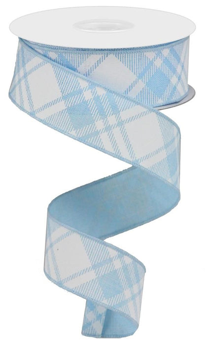 Wired Ribbon * Diagonal Stripe/Multi Check * Baby Blue and White * 1.5" x 10 Yards * RGA127614  * Canvas