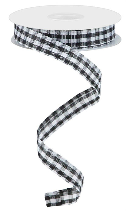 Wired Ribbon * Gingham Check * Black and White Canvas * 5/8" x 10 Yards * RGA1485L6