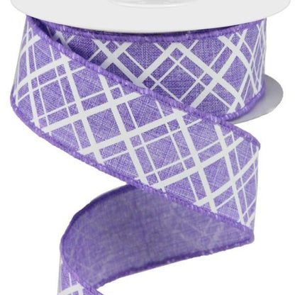 Wired Ribbon * Thick and Thin Diagonal Check * Lavender and White * 1.5" x 10 Yards * RGA150513