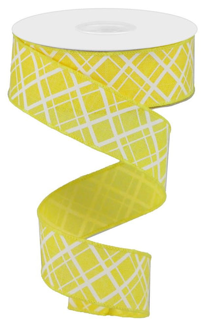 Wired Ribbon * Thick and Thin Diagonal Check * Yellow and White * 1.5" x 10 Yards Royal Canvas * RGA150529