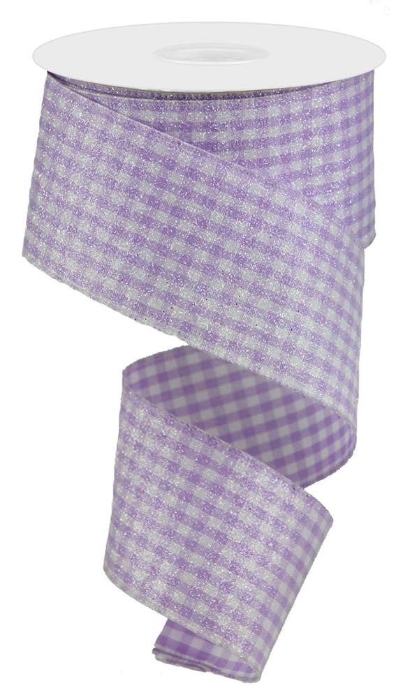 Wired Ribbon * Glitter Gingham * Lavender and White  * 2.5" x 10 Yards  Canvas * RGA179713