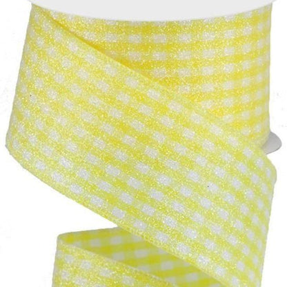 Wired Ribbon * Glitter Gingham * Yellow and White  * 2.5" x 10 Yards  Canvas * RGA179729