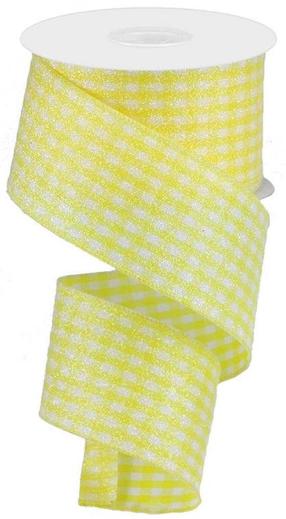 Wired Ribbon * Glitter Gingham * Yellow and White  * 2.5" x 10 Yards  Canvas * RGA179729