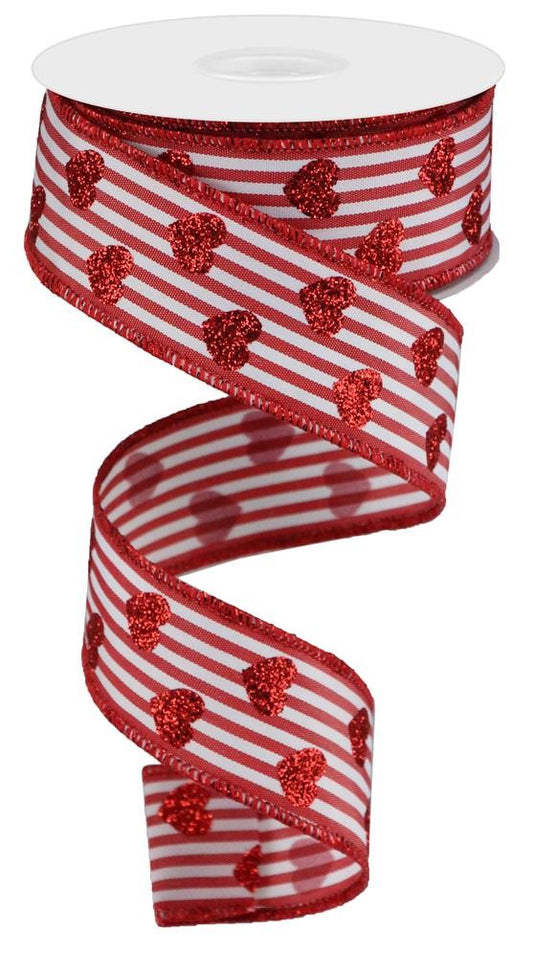 Wired Ribbon * Large Swirls * Glitter * Red and Silver Canvas * 2.5 x –  Personal Lee Yours
