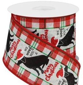 Wired Ribbon * Glitter Woof Merry Christmas * Ivory, Red, Green, White & Black  * 2.5" x 10 Yards  Canvas * RGB1299A8
