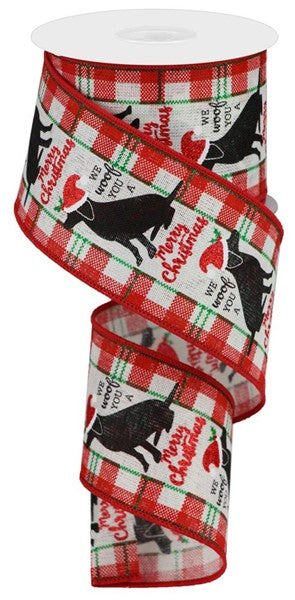 Wired Ribbon * Glitter Woof Merry Christmas * Ivory, Red, Green, White & Black  * 2.5" x 10 Yards  Canvas * RGB1299A8