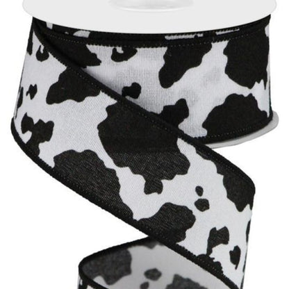3 Yards of 5/8 Ribbon Black and White Cow Print or 
