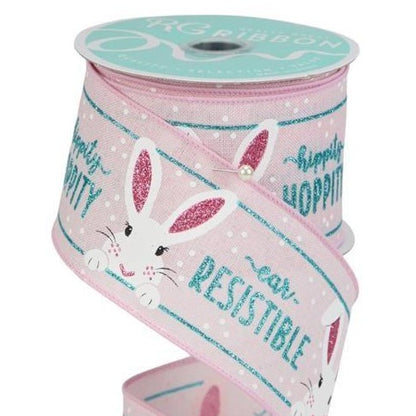 Easter Wired Ribbon * Glitter Peeking Bunny * Powder Pink, Robin Egg and WhiteCanvas  * 2.5" x 10 Yards * RGC114915