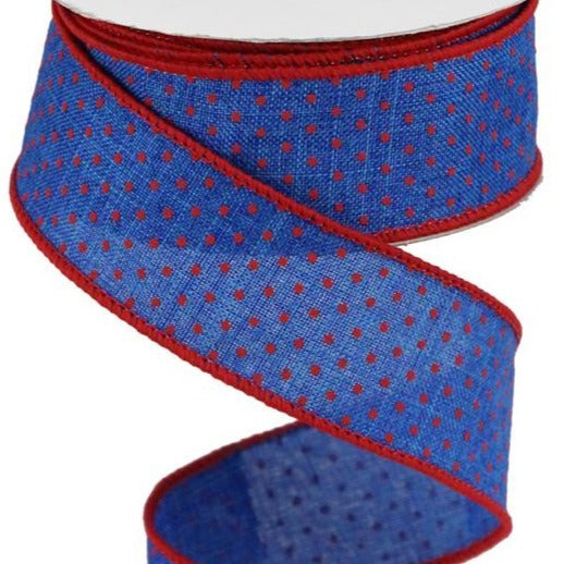 Wired Ribbon * Raised Swiss Dots * Royal Blue and Red Canvas * 1.5" x 10 Yards * RGC115625