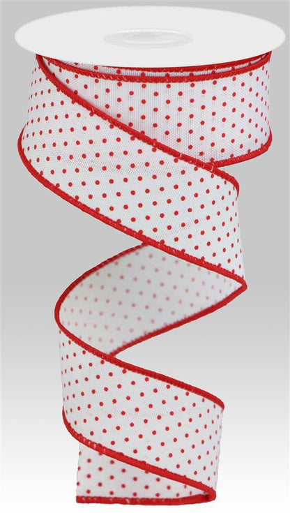 Wired Ribbon * Raised Swiss Dots * White and Red Canvas * 1.5" x 10 Yards * RGC115627