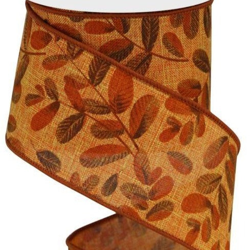 Wired Ribbon * Bold Leaves * Lt Orange, Beige, Brown and Dk. Orange * 2.5" x 10 Yards Canvas * RGC11985T