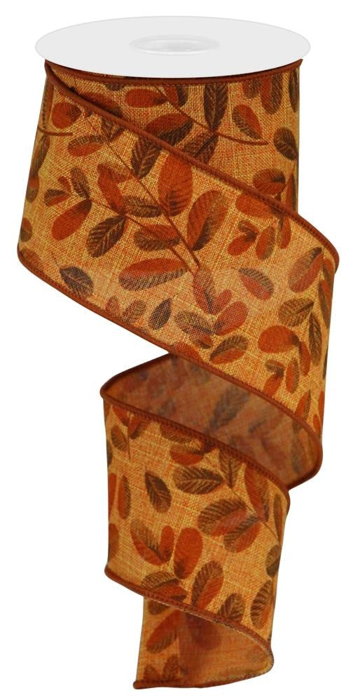 Wired Ribbon * Bold Leaves * Lt Orange, Beige, Brown and Dk. Orange * 2.5" x 10 Yards Canvas * RGC11985T