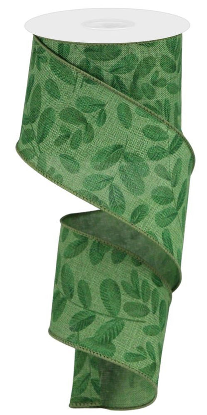 Wired Ribbon * Bold Leaves * Clover, Green, Dk. Green and Sage * 2.5" x 10 Yards Canvas * RGC1198AM