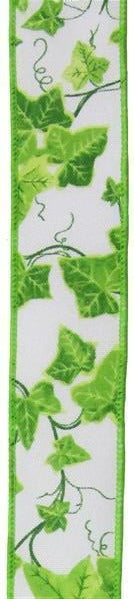Wired Ribbon * Ivy * Multi Green and White * 1.5" x 10 Yards * RGC120027  * Canvas