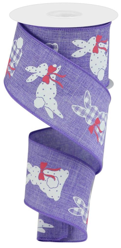 Easter Wired Ribbon * Patterned Bunnies * Lavender, Pink and White Canvas  * 2.5" x 10 Yards * RGC123513