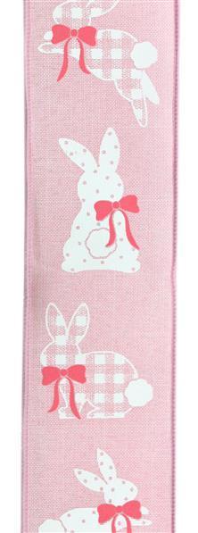 Easter Wired Ribbon * Patterned Bunnies * Pale Pink, Pink and White Canvas  * 2.5" x 10 Yards * RGC123515