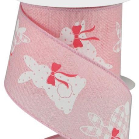 Easter Wired Ribbon * Patterned Bunnies * Pale Pink, Pink and White Canvas  * 2.5" x 10 Yards * RGC123515