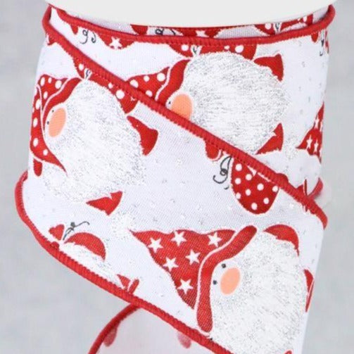 Wired Ribbon * Glitter Gnomes * Red White and Silver  * 2.5" x 10 Yards  Canvas * RGC125027