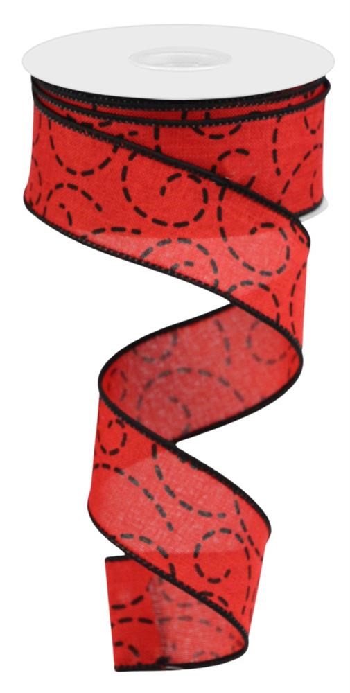 Wired Ribbon * Dashes and Swirls * Red and Black * Ladybug * Canvas * 1.5" x 10 Yards * RGC127424