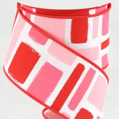 Wired Ribbon * Painted Brush Strokes * White, Red, Hot Pink and Lt. Pink Canvas * 2.5" x 10 Yards * RGC128211