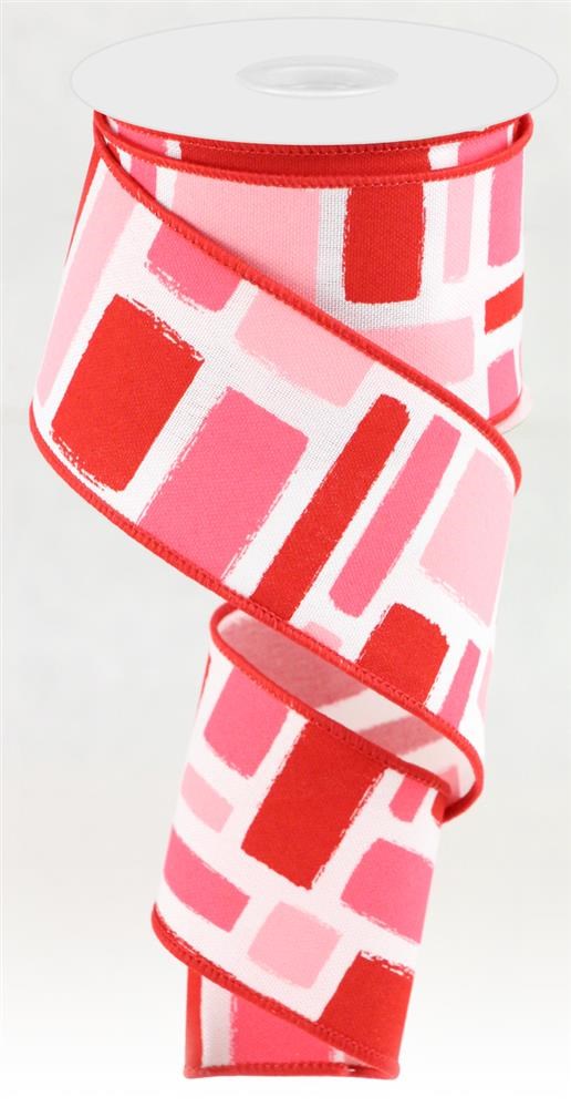 Wired Ribbon * Painted Brush Strokes * White, Red, Hot Pink and Lt. Pink Canvas * 2.5" x 10 Yards * RGC128211