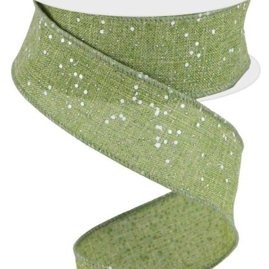 Wired Ribbon * Multi Snow Glitter * Fern Green and White Canvas * 1.5" x 10 Yards * RGC12912Y