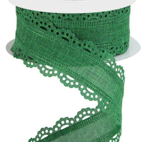 Wired Ribbon * Scalloped Edge * Solid Emerald Green Canvas * 1.5" x 10 Yards * RGC130206