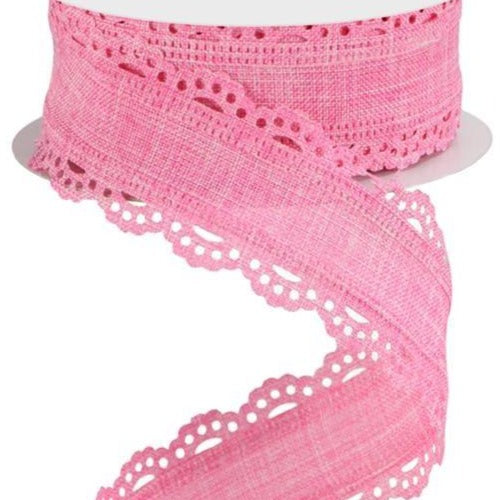 Wired Ribbon * Scalloped Edge * Solid Pink Canvas * 1.5" x 10 Yards * RGC130222