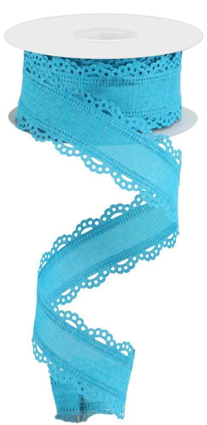 Wired Ribbon * Scalloped Edge * Solid Turquoise Canvas * 1.5" x 10 Yard * RGC1302A2