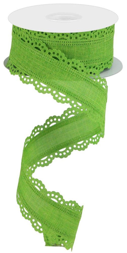 Wired Ribbon * Scalloped Edge * Solid Fresh Green Canvas * 1.5" x 10 Yards * RGC1302LT