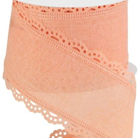 Wired Ribbon * Solid Peach * Scalloped Edge Canvas  * 2.5" x 10 Yards * RGC1303ET